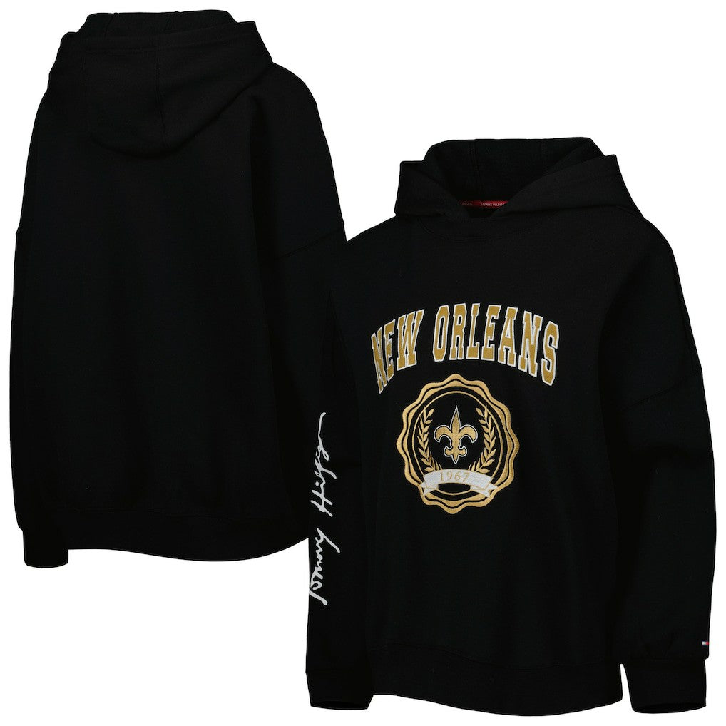 New Orleans Saints Tommy Hilfiger Women's Becca Drop Shoulder Pullover Hoodie - Black discount