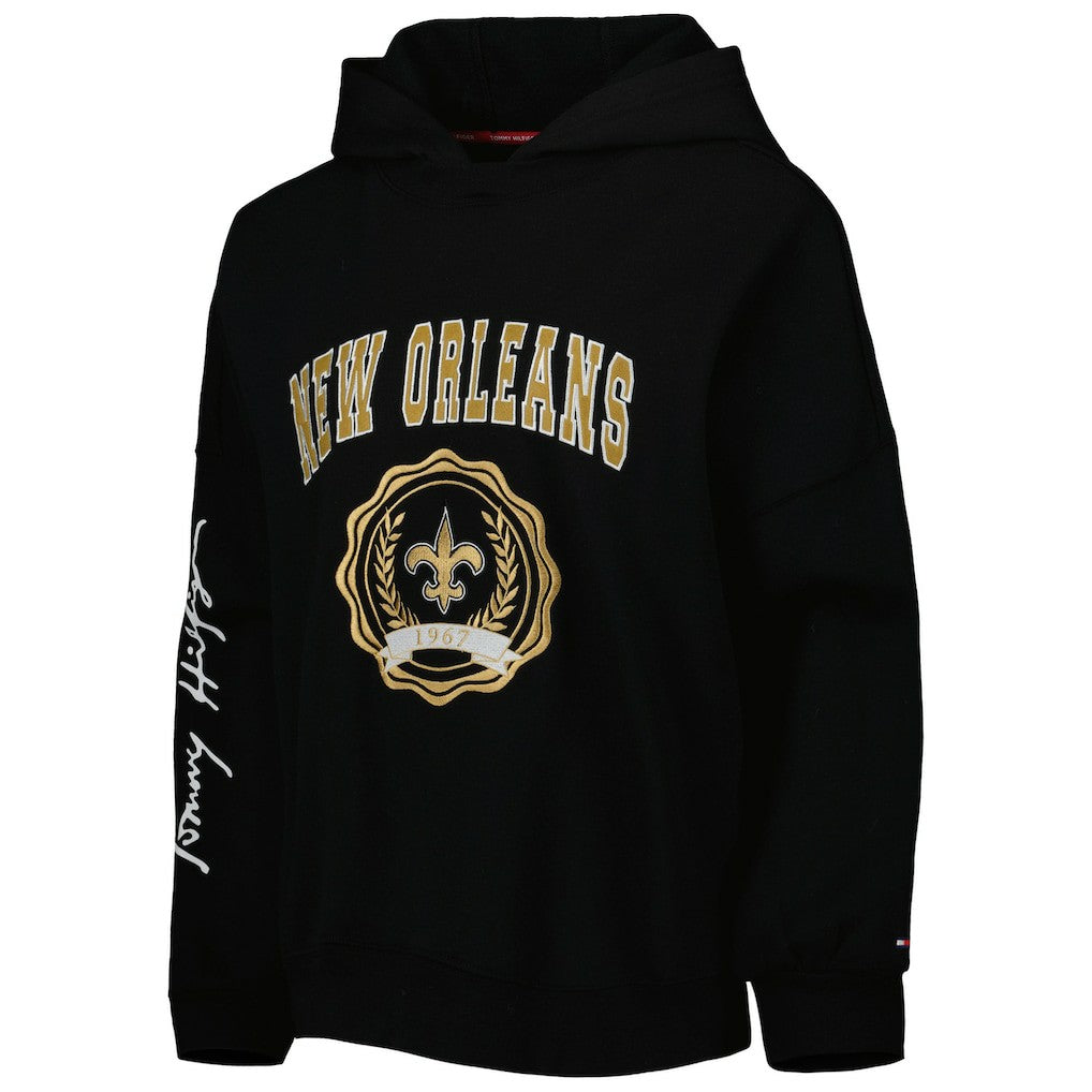 New Orleans Saints Tommy Hilfiger Women's Becca Drop Shoulder Pullover Hoodie - Black discount