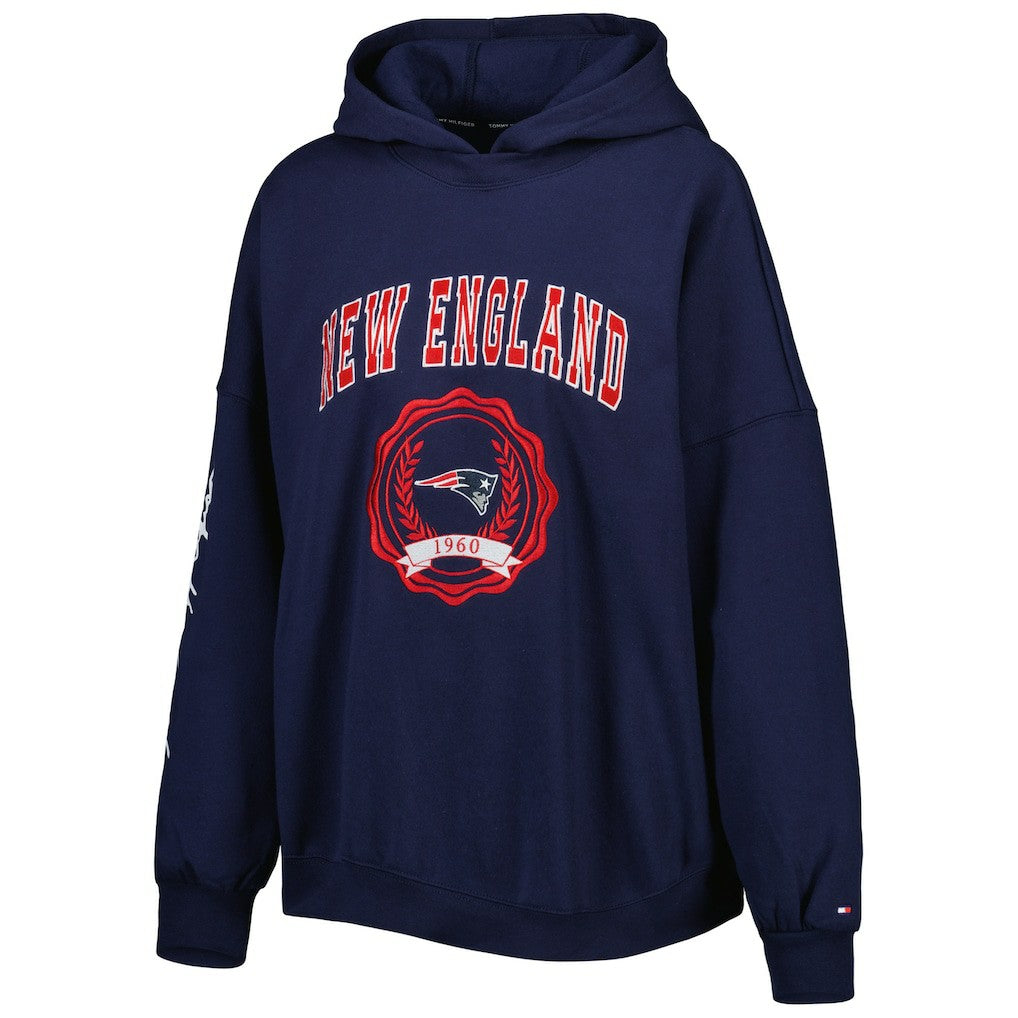 New England Patriots Tommy Hilfiger Women's Becca Drop Shoulder Pullover Hoodie - Navy discount