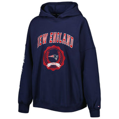 New England Patriots Tommy Hilfiger Women's Becca Drop Shoulder Pullover Hoodie - Navy discount