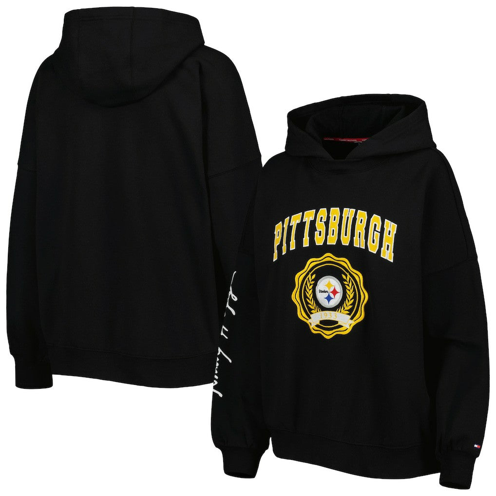 Pittsburgh Steelers Tommy Hilfiger Women's Becca Drop Shoulder Pullover Hoodie - Black for sale