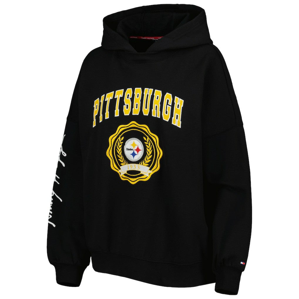 Pittsburgh Steelers Tommy Hilfiger Women's Becca Drop Shoulder Pullover Hoodie - Black for sale