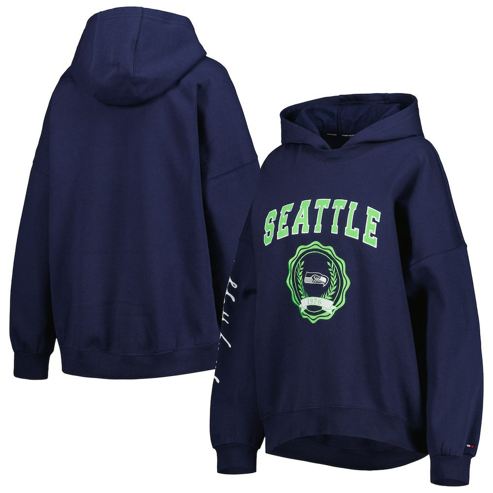 Seattle Seahawks Tommy Hilfiger Women's Becca Drop Shoulder Pullover Hoodie - College Navy outlet