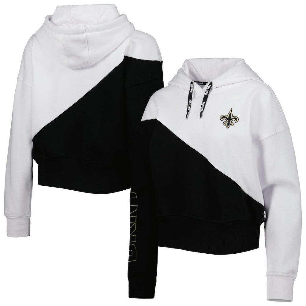 New Orleans Saints DKNY Sport Women's Bobbi Color Blocked Pullover Hoodie - White/Black cheap