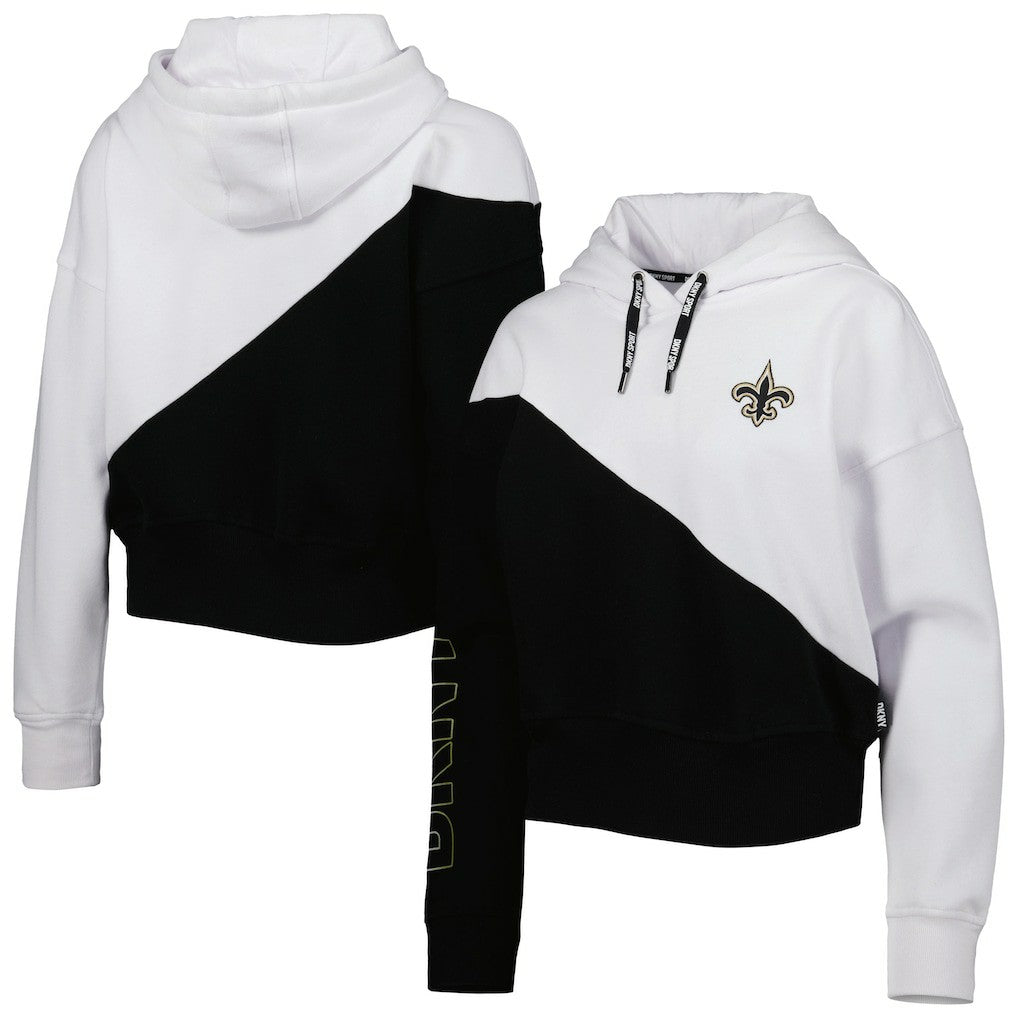 New Orleans Saints DKNY Sport Women's Bobbi Color Blocked Pullover Hoodie - White/Black cheap