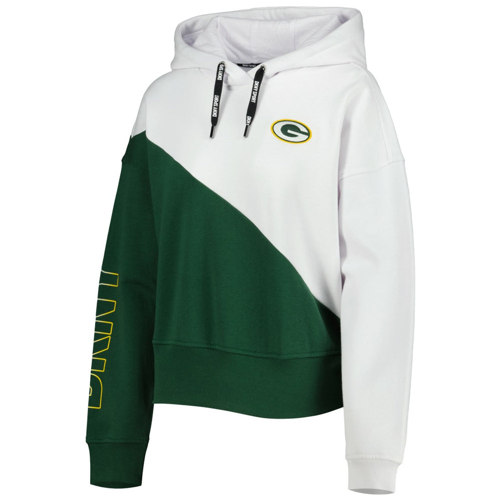 Green Bay Packers DKNY Sport Women's Bobbi Color Blocked Pullover Hoodie - White/Green on sale