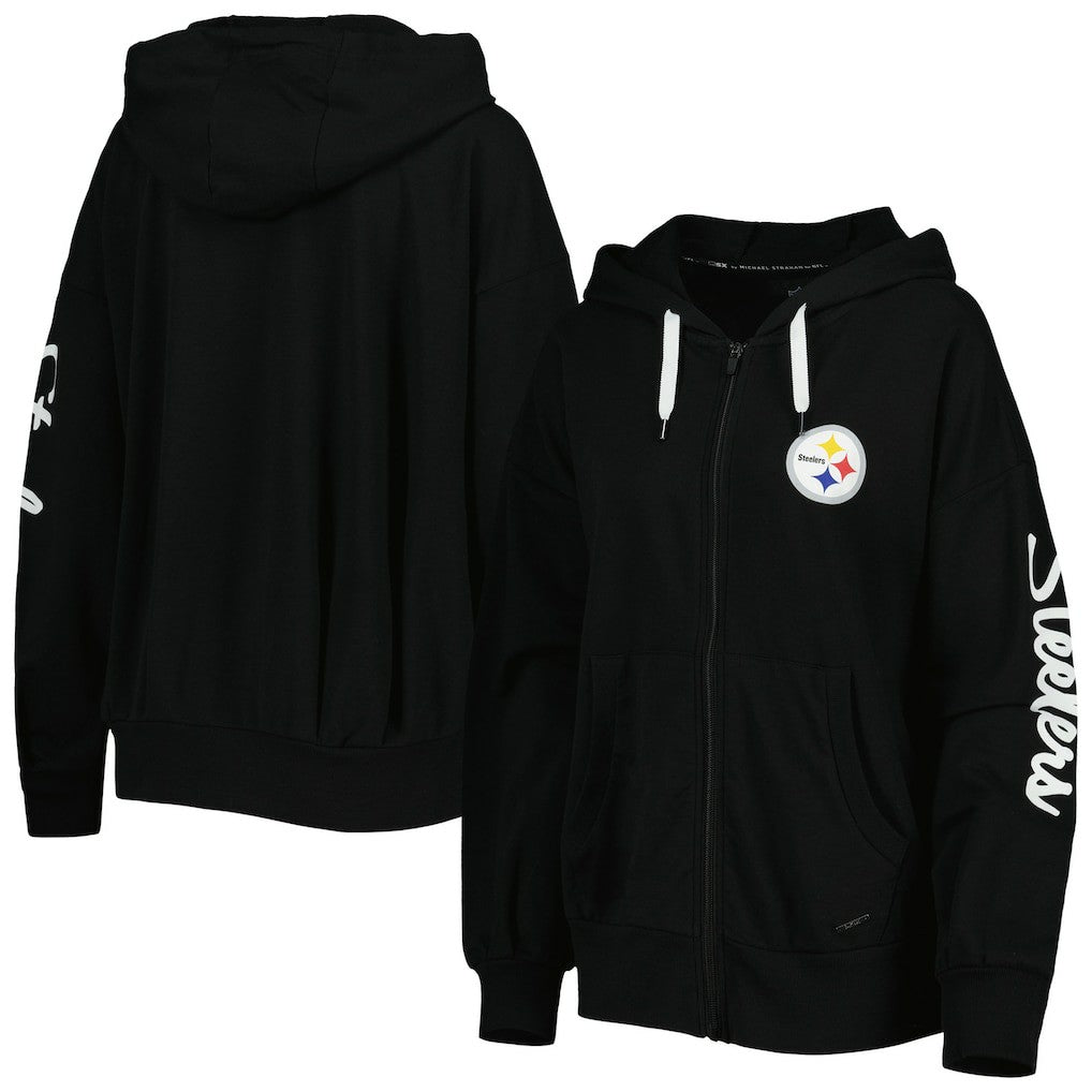 Pittsburgh Steelers MSX by Michael Strahan Women's Emerson Lightweight Full-Zip Hoodie - Black sale