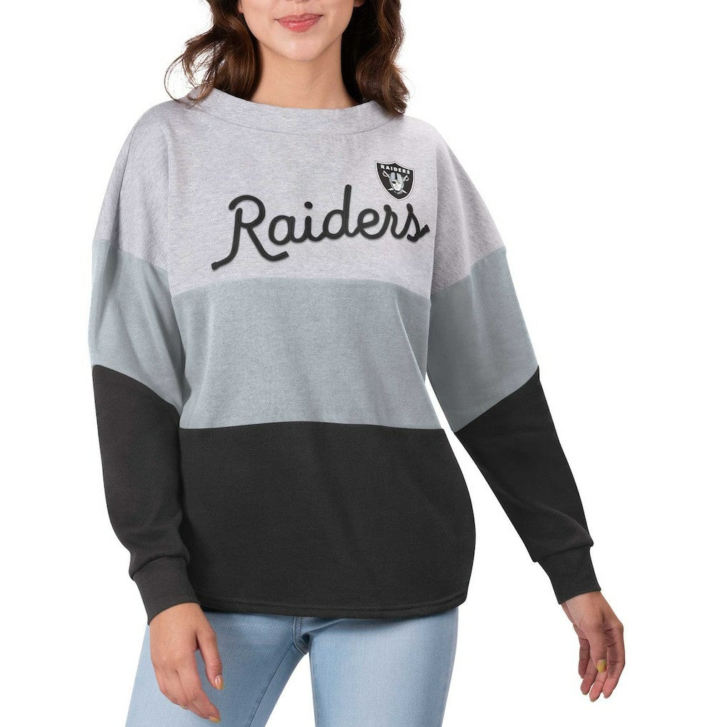 Las Vegas Raiders Touch Women's Outfield Deep V-Back Waist Length Pullover Sweatshirt - Heather Gray/Black outlet