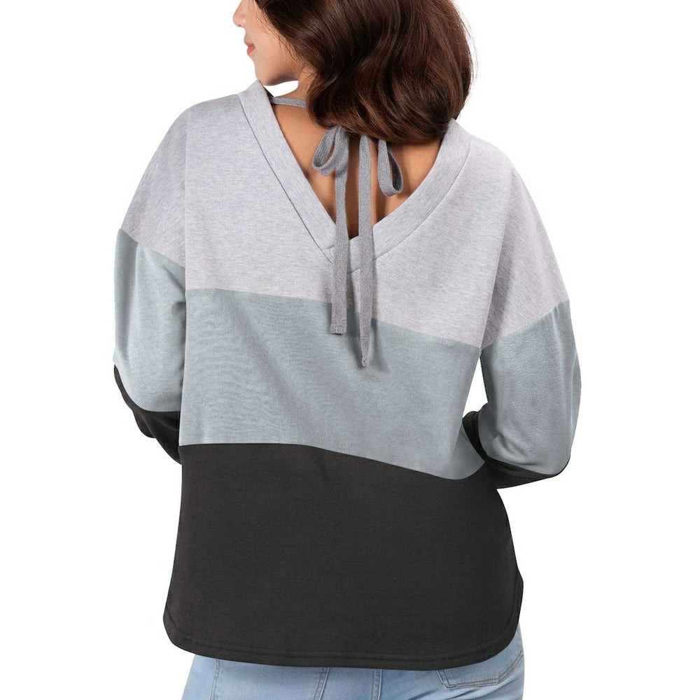 Las Vegas Raiders Touch Women's Outfield Deep V-Back Waist Length Pullover Sweatshirt - Heather Gray/Black outlet