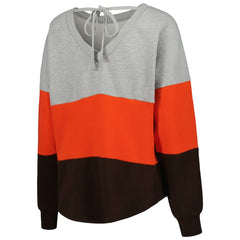 Cleveland Browns Touch Women's Outfield Deep V-Back Waist Length Pullover Sweatshirt - Heather Gray/Brown on sale