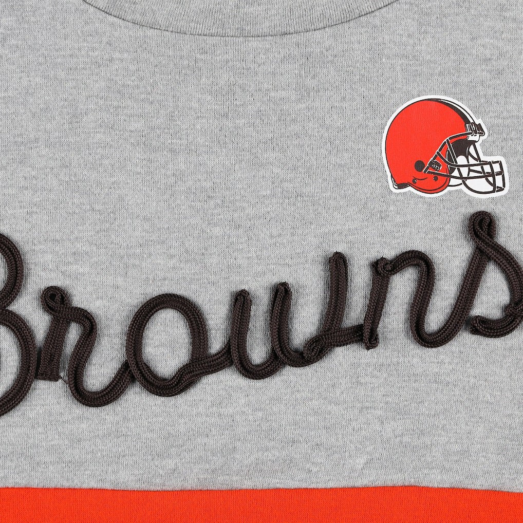 Cleveland Browns Touch Women's Outfield Deep V-Back Waist Length Pullover Sweatshirt - Heather Gray/Brown on sale