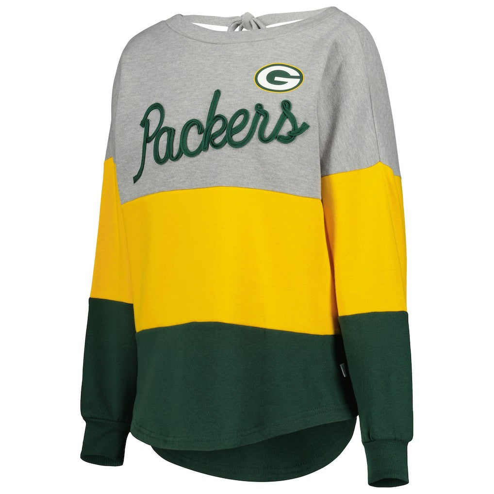 Green Bay Packers Touch Women's Outfield Deep V-Back Waist Length Pullover Sweatshirt - Heather Gray/Green on sale