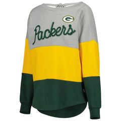 Green Bay Packers Touch Women's Outfield Deep V-Back Waist Length Pullover Sweatshirt - Heather Gray/Green on sale
