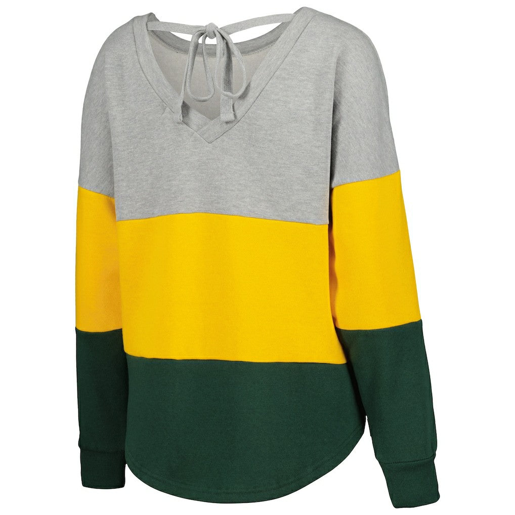 Green Bay Packers Touch Women's Outfield Deep V-Back Waist Length Pullover Sweatshirt - Heather Gray/Green on sale