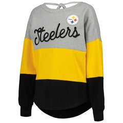 Pittsburgh Steelers Touch Women's Outfield Deep V-Back Waist Length Pullover Sweatshirt - Heather Gray/Black outlet