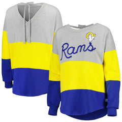 Los Angeles Rams Touch Women's Outfield Deep V-Back Waist Length Pullover Sweatshirt - Heather Gray/Royal discount