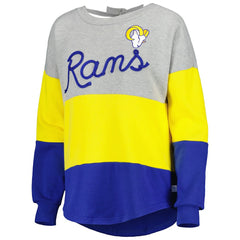 Los Angeles Rams Touch Women's Outfield Deep V-Back Waist Length Pullover Sweatshirt - Heather Gray/Royal discount