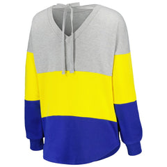 Los Angeles Rams Touch Women's Outfield Deep V-Back Waist Length Pullover Sweatshirt - Heather Gray/Royal discount