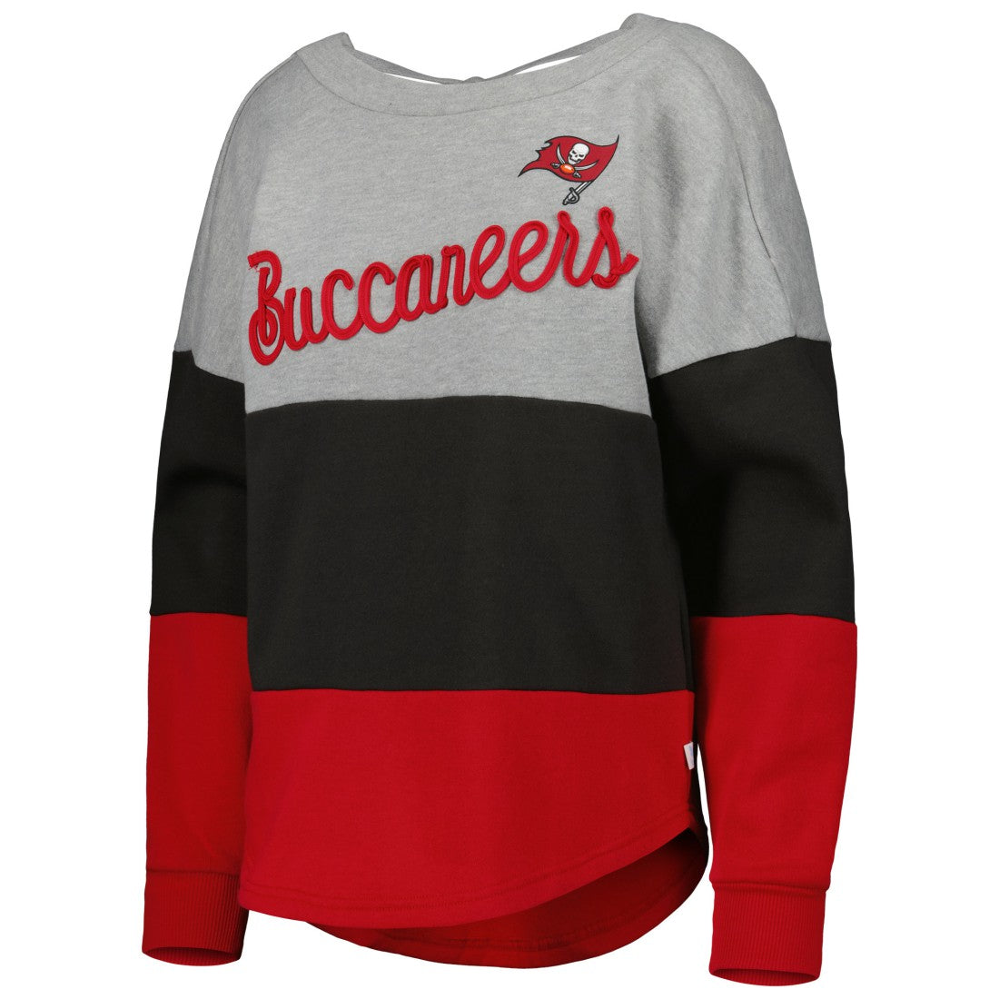 Tampa Bay Buccaneers Touch Women's Outfield Deep V-Back Waist Length Pullover Sweatshirt - Heather Gray/Red for sale