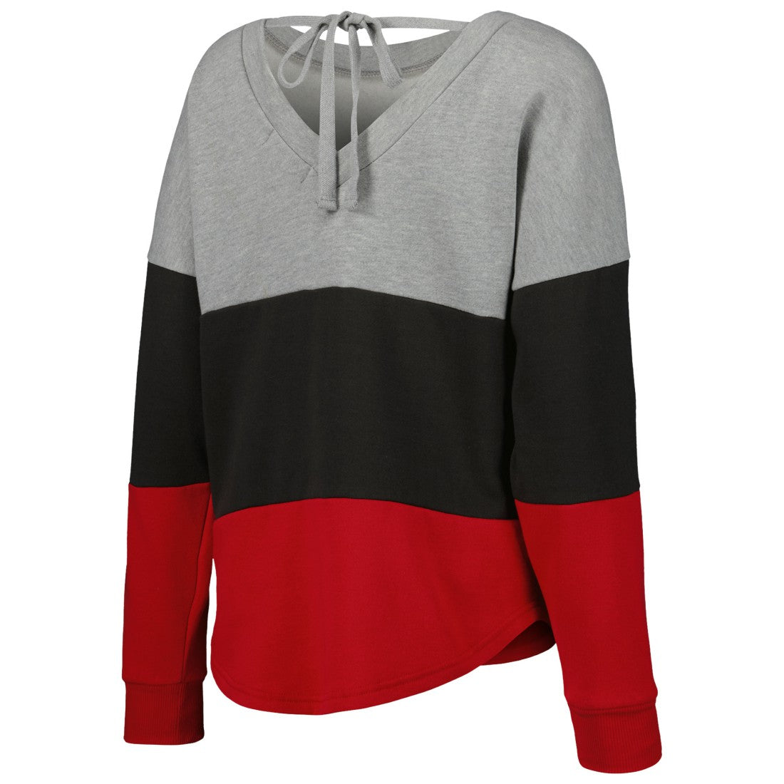 Tampa Bay Buccaneers Touch Women's Outfield Deep V-Back Waist Length Pullover Sweatshirt - Heather Gray/Red for sale