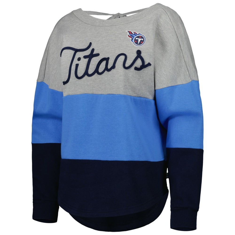 Tennessee Titans Touch Women's Outfield Deep V-Back Waist Length Pullover Sweatshirt - Heather Gray/Navy sale