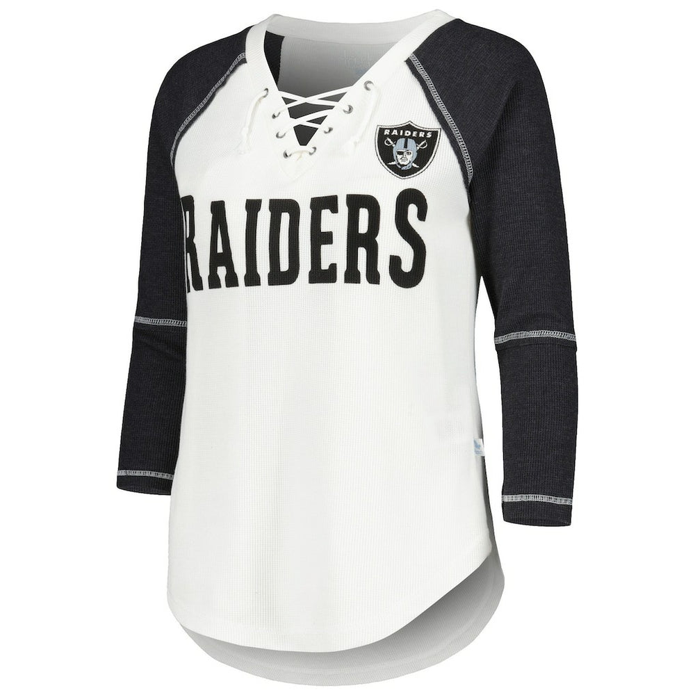 Las Vegas Raiders Touch Women's Rebel Raglan Tri-Blend 3/4-Sleeve Lace-Up V-Neck T-Shirt - White/Black cheap