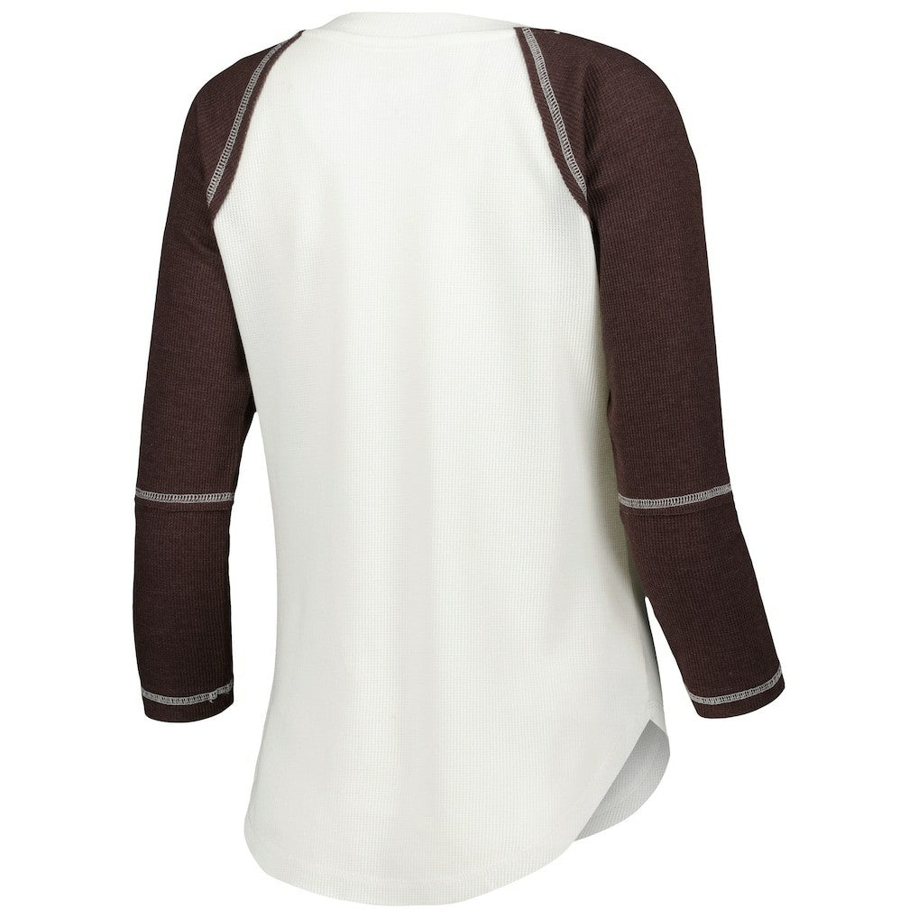 Cleveland Browns Touch Women's Rebel Raglan Tri-Blend 3/4-Sleeve Lace-Up V-Neck T-Shirt - White/Brown online