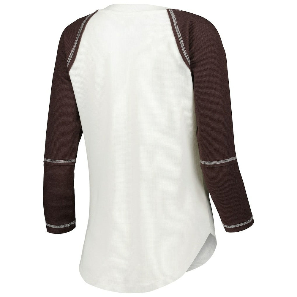 Cleveland Browns Touch Women's Rebel Raglan Tri-Blend 3/4-Sleeve Lace-Up V-Neck T-Shirt - White/Brown online