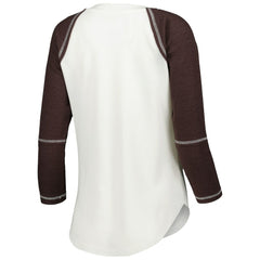 Cleveland Browns Touch Women's Rebel Raglan Tri-Blend 3/4-Sleeve Lace-Up V-Neck T-Shirt - White/Brown online