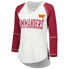 Washington Commanders Touch Women's Rebel Raglan Tri-Blend 3/4-Sleeve Lace-Up V-Neck T-Shirt - White/Burgundy outlet