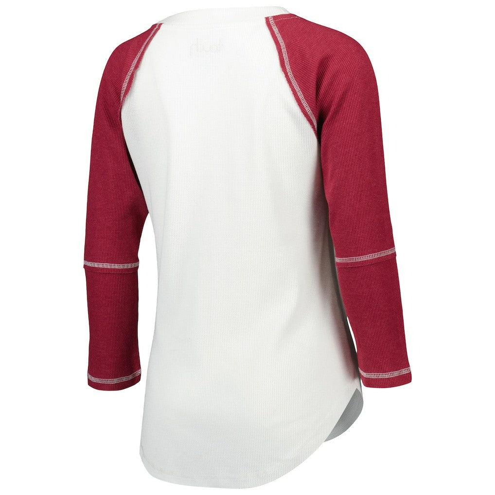 Washington Commanders Touch Women's Rebel Raglan Tri-Blend 3/4-Sleeve Lace-Up V-Neck T-Shirt - White/Burgundy outlet