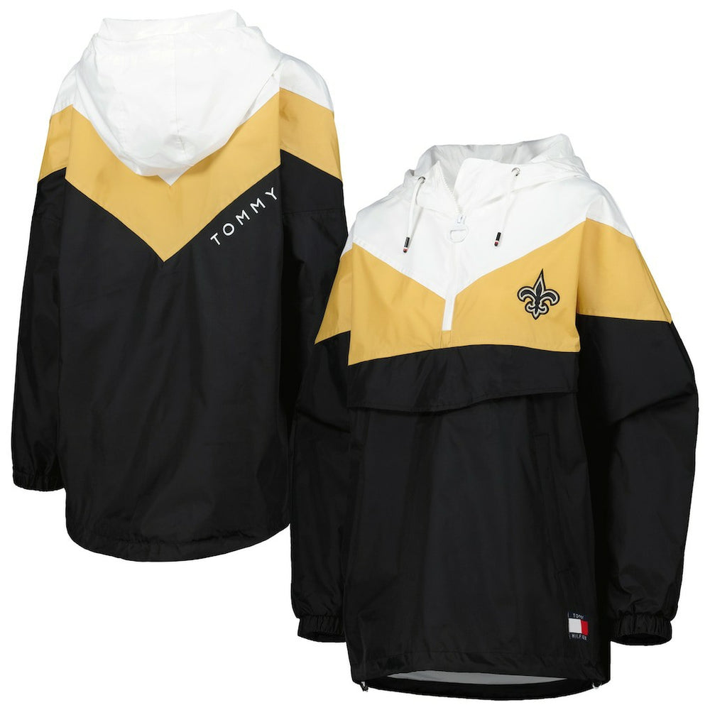 New Orleans Saints Tommy Hilfiger Women's Staci Half-Zip Hoodie Windbreaker Jacket - White/Gold on sale