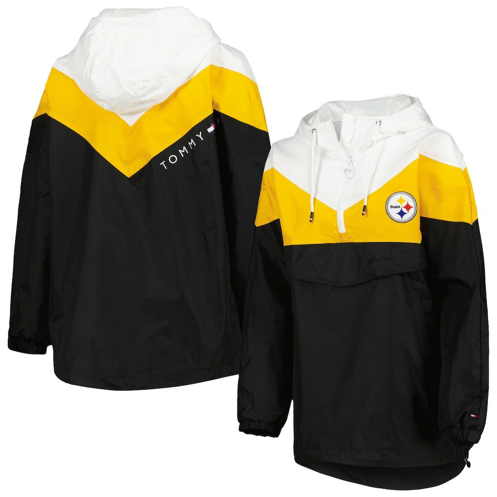 Pittsburgh Steelers Tommy Hilfiger Women's Staci Half-Zip Hoodie Windbreaker Jacket - White/Gold discount
