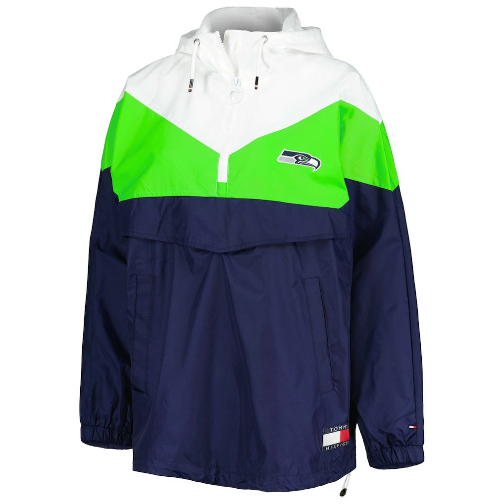 Seattle Seahawks Tommy Hilfiger Women's Staci Half-Zip Hoodie Windbreaker Jacket - White/Neon Green discount