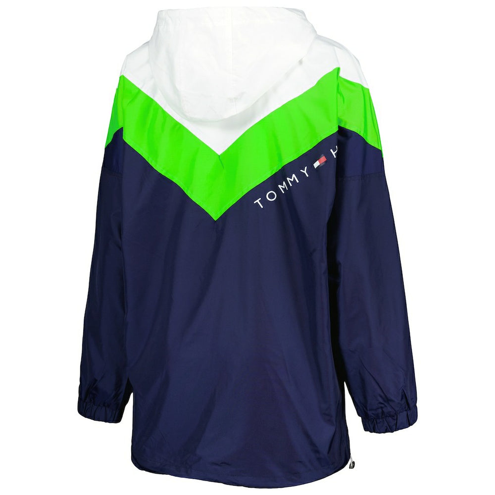 Seattle Seahawks Tommy Hilfiger Women's Staci Half-Zip Hoodie Windbreaker Jacket - White/Neon Green discount
