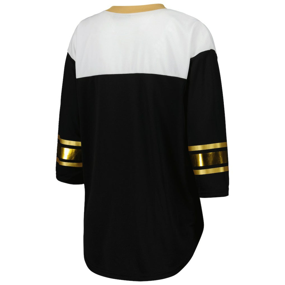 New Orleans Saints G-III 4Her by Carl Banks Women's Double Team 3/4-Sleeve Lace-Up T-Shirt - Black/White outlet