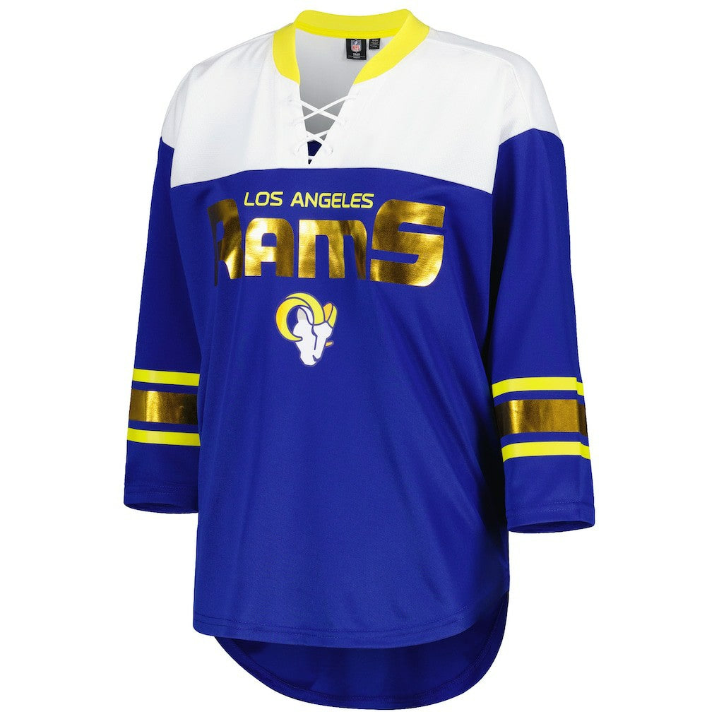 Los Angeles Rams G-III 4Her by Carl Banks Women's Double Team 3/4-Sleeve Lace-Up T-Shirt - Royal/White for sale