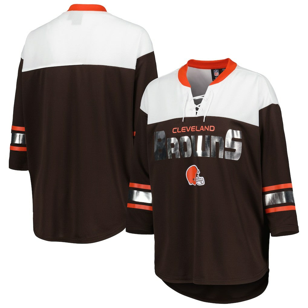 Cleveland Browns G-III 4Her by Carl Banks Women's Double Team 3/4-Sleeve Lace-Up T-Shirt - Brown/White discount