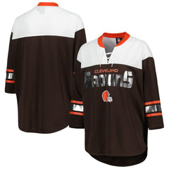Cleveland Browns G-III 4Her by Carl Banks Women's Double Team 3/4-Sleeve Lace-Up T-Shirt - Brown/White discount