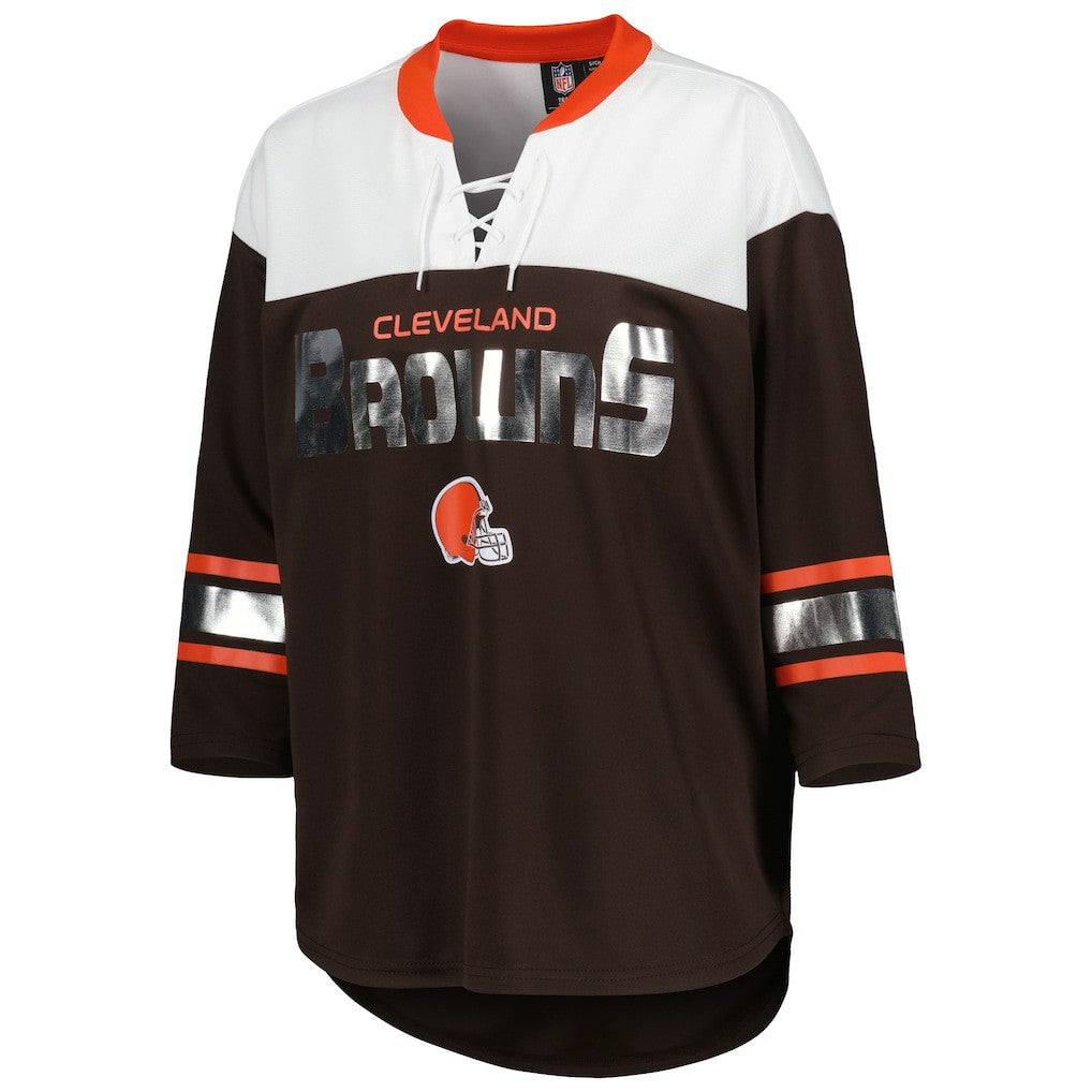 Cleveland Browns G-III 4Her by Carl Banks Women's Double Team 3/4-Sleeve Lace-Up T-Shirt - Brown/White discount