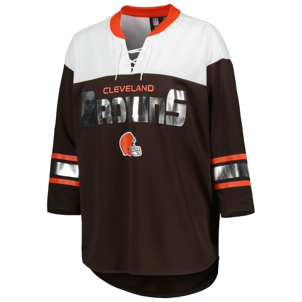 Cleveland Browns G-III 4Her by Carl Banks Women's Double Team 3/4-Sleeve Lace-Up T-Shirt - Brown/White discount