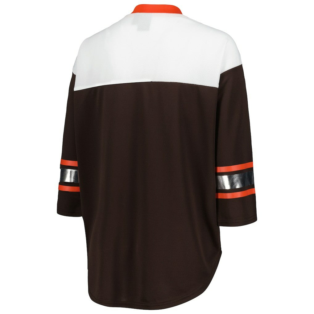 Cleveland Browns G-III 4Her by Carl Banks Women's Double Team 3/4-Sleeve Lace-Up T-Shirt - Brown/White discount