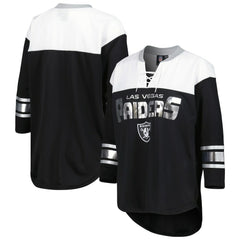 Las Vegas Raiders G-III 4Her by Carl Banks Women's Double Team 3/4-Sleeve Lace-Up T-Shirt - Black/White cheap