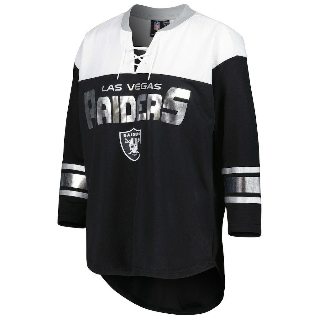 Las Vegas Raiders G-III 4Her by Carl Banks Women's Double Team 3/4-Sleeve Lace-Up T-Shirt - Black/White cheap