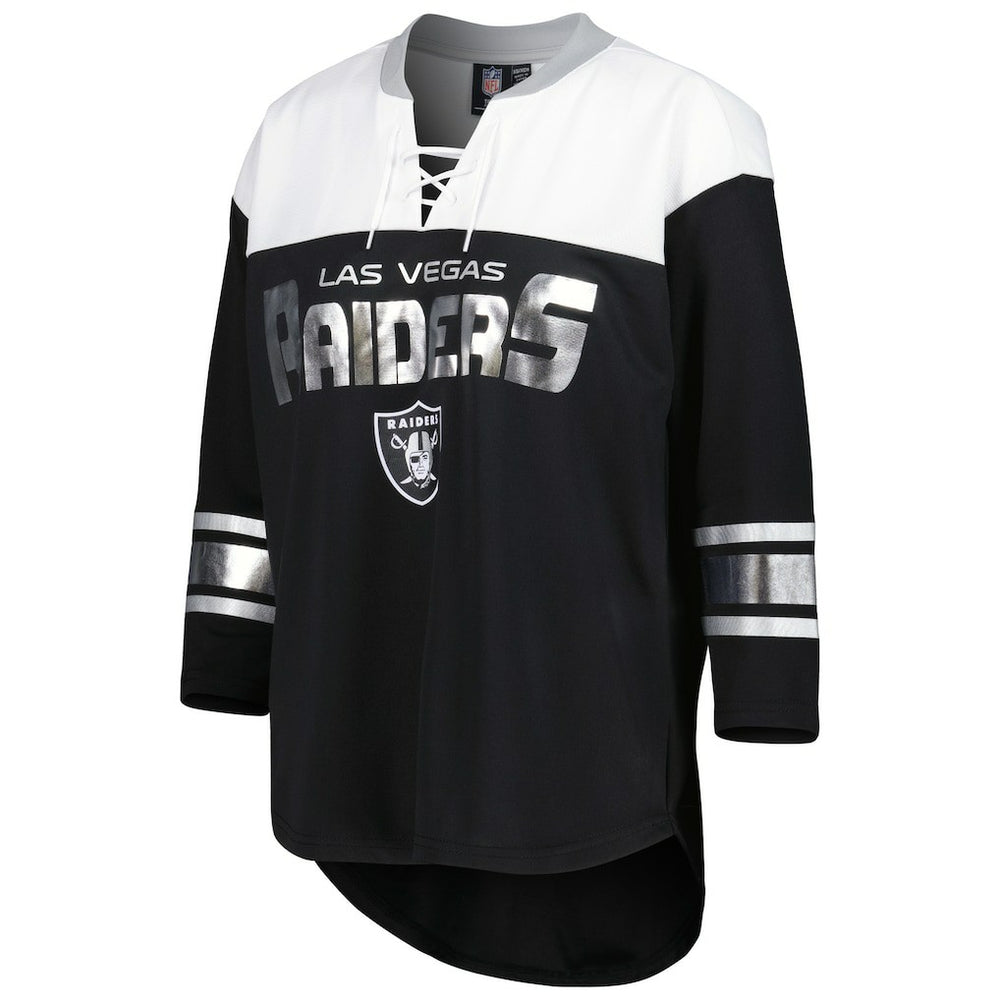 Las Vegas Raiders G-III 4Her by Carl Banks Women's Double Team 3/4-Sleeve Lace-Up T-Shirt - Black/White cheap