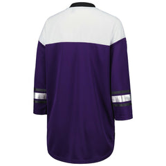 Baltimore Ravens G-III 4Her by Carl Banks Women's Double Team 3/4-Sleeve Lace-Up T-Shirt - Purple/White on sale