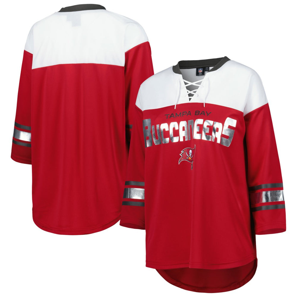 Tampa Bay Buccaneers G-III 4Her by Carl Banks Women's Double Team 3/4-Sleeve Lace-Up T-Shirt - Red/White outlet