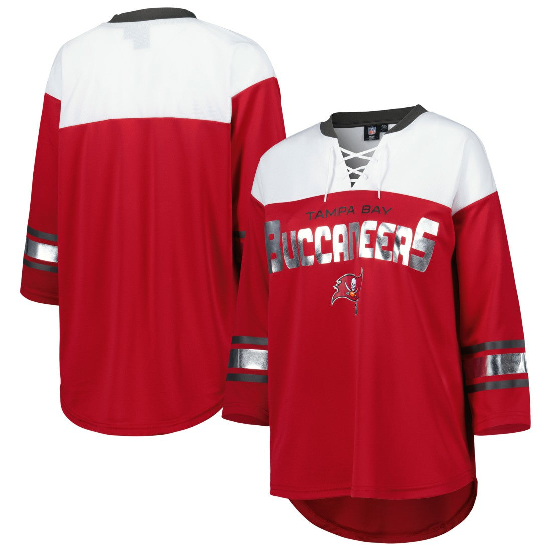 Tampa Bay Buccaneers G-III 4Her by Carl Banks Women's Double Team 3/4-Sleeve Lace-Up T-Shirt - Red/White outlet