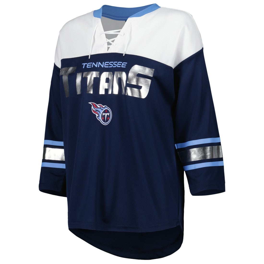 Tennessee Titans G-III 4Her by Carl Banks Women's Double Team 3/4-Sleeve Lace-Up T-Shirt - Navy/White sale