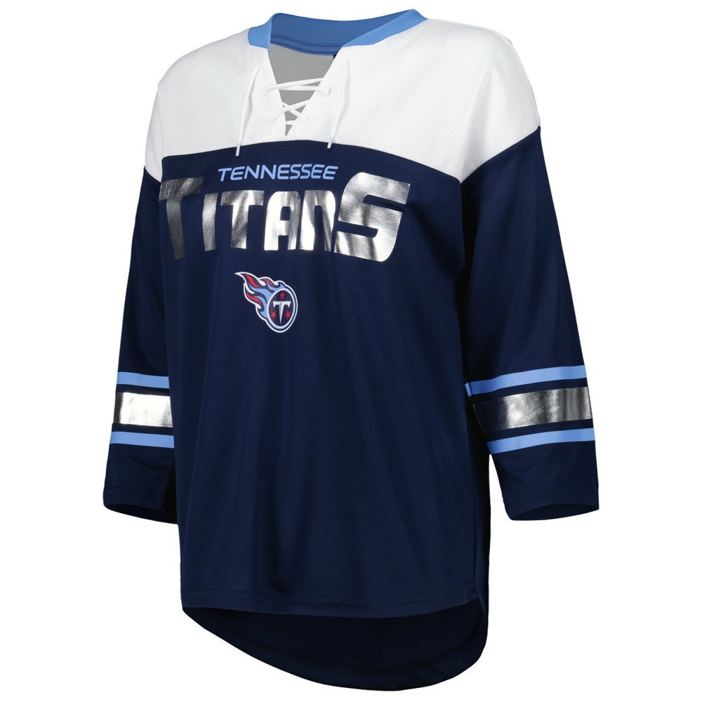 Tennessee Titans G-III 4Her by Carl Banks Women's Double Team 3/4-Sleeve Lace-Up T-Shirt - Navy/White sale